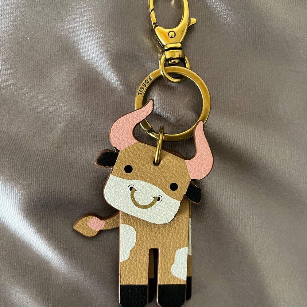 Fossil Bull Key Holder - Brown, Pink, Black, White